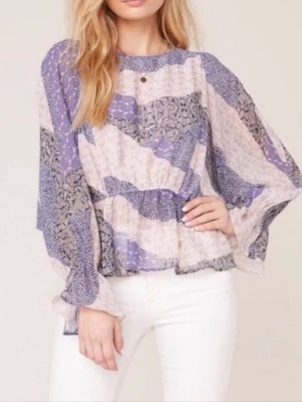 BB Dakota Easy Breezy Patchwork Floral Chiffon Top